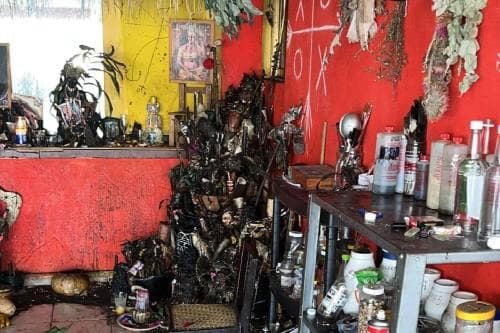 Encuentran altar de santería, restos oseos probablemente sacrificados, armas y drogas